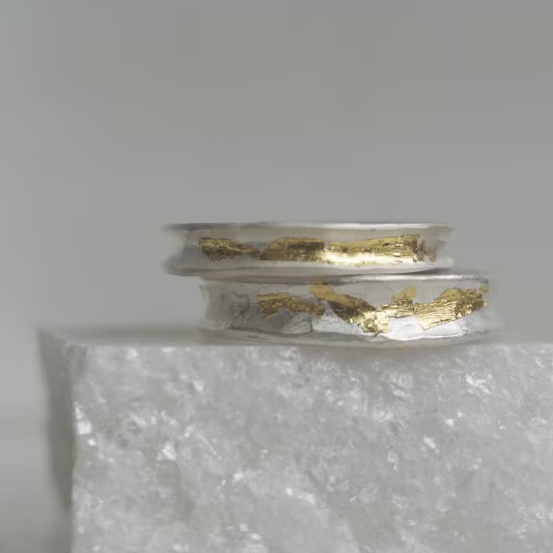 點金戒指 雙色戒指 24k金箔 925純銀