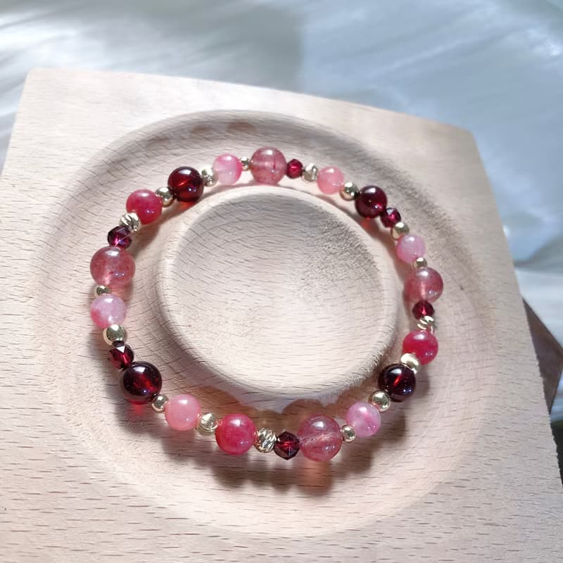 草莓晶、石榴石、薔薇輝、紅紋石 天然石手鍊