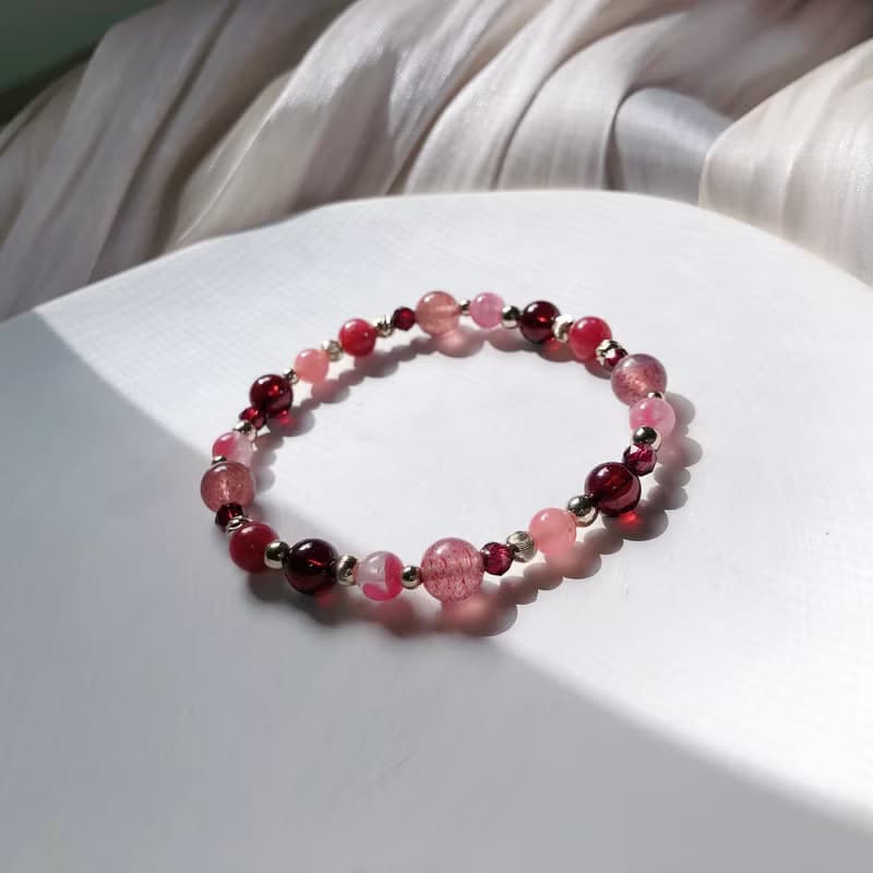 草莓晶、石榴石、薔薇輝、紅紋石 天然石手鍊