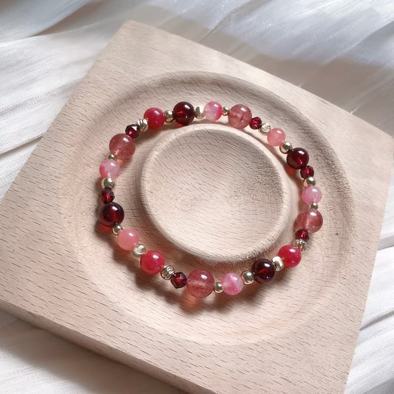 草莓晶、石榴石、薔薇輝、紅紋石 天然石手鍊