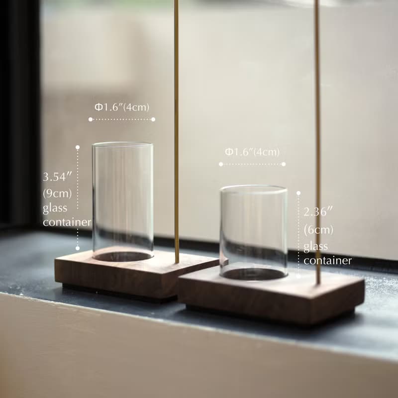 黃銅懸浮線香座 | 附玻璃杯 可作單枝花器 黑胡桃木