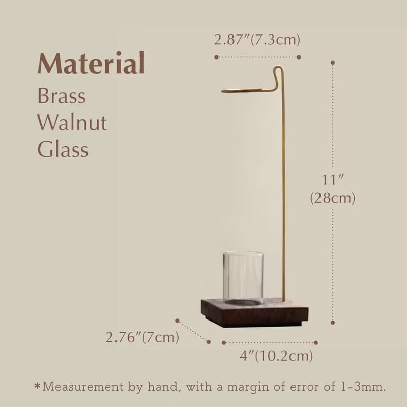 黃銅懸浮線香座 | 附玻璃杯 可作單枝花器 黑胡桃木