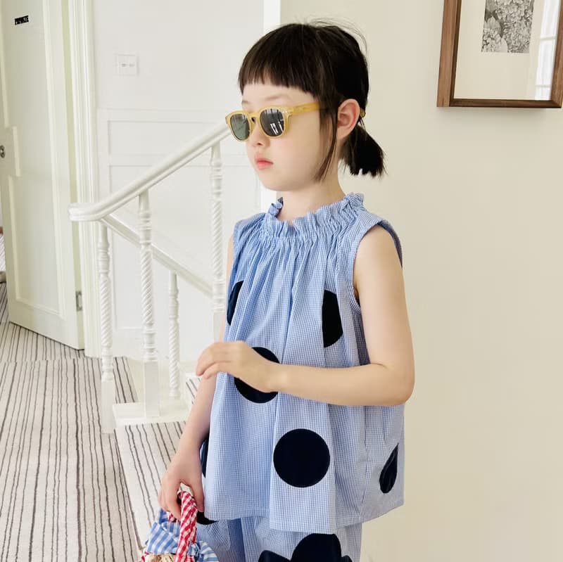藍色小格子大圓圈氣質背心 / 童裝
