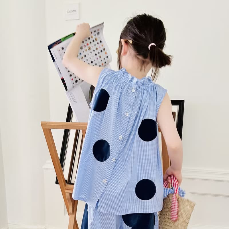 藍色小格子大圓圈氣質背心 / 童裝