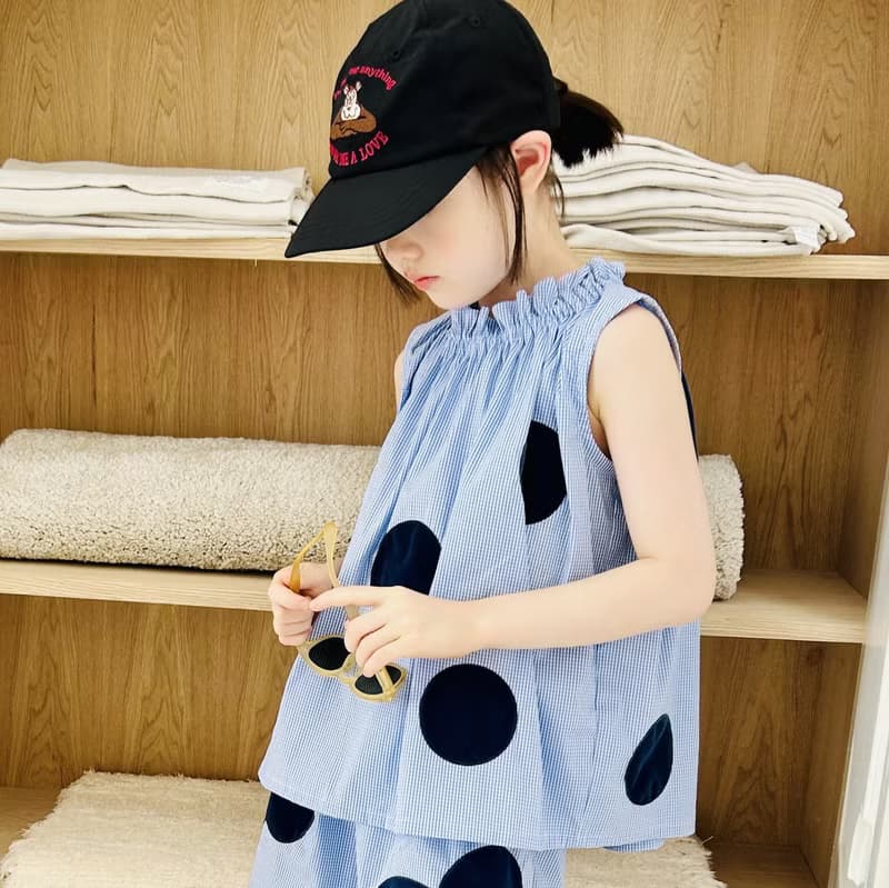 藍色小格子大圓圈氣質背心 / 童裝