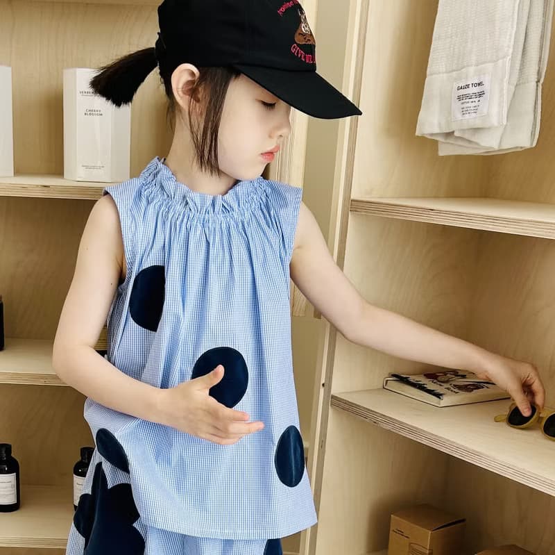 藍色小格子大圓圈氣質背心 / 童裝