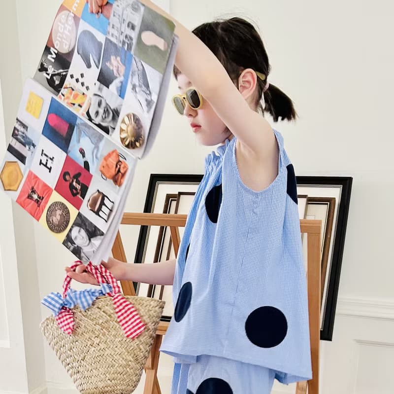 藍色小格子大圓圈氣質背心 / 童裝