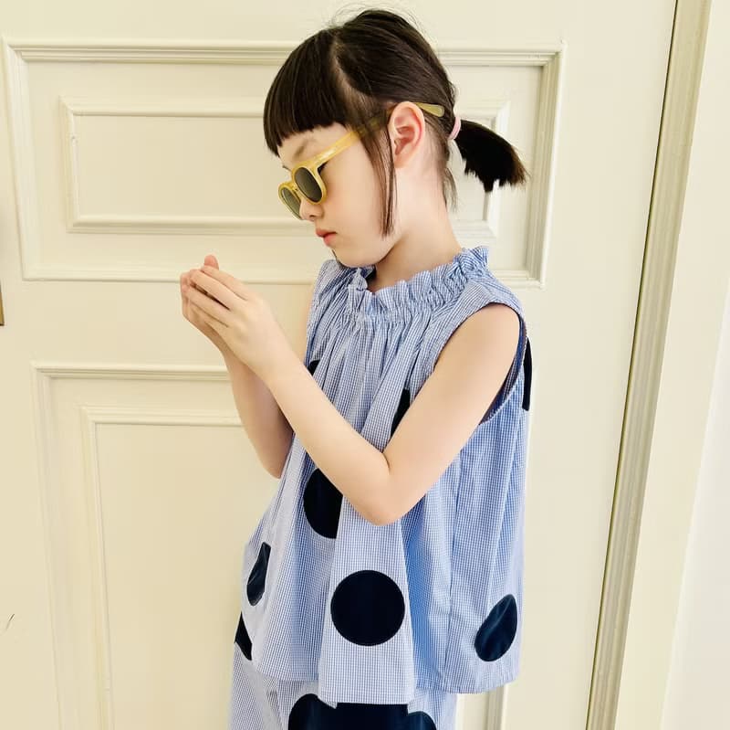 藍色小格子大圓圈氣質背心 / 童裝