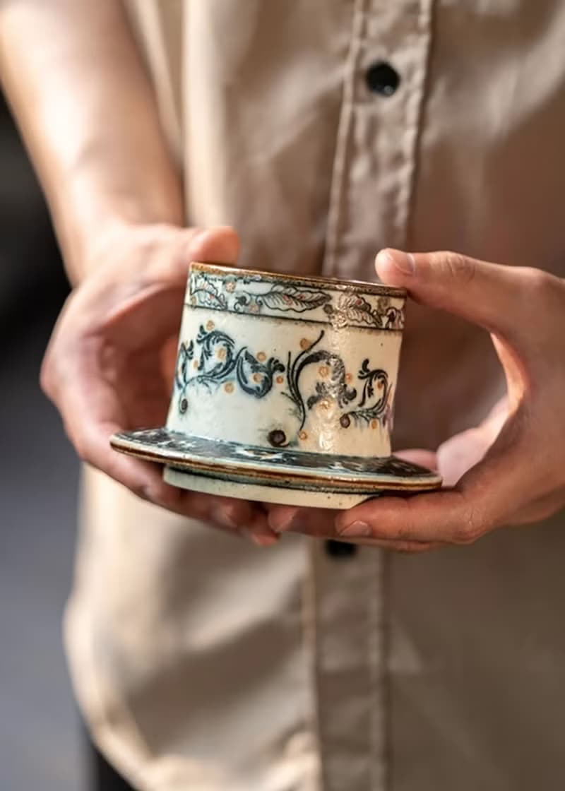 中華唐風人氣手繪敦煌唐草紋 景德鎮手工製作蓋碗 咖啡杯 盤 茶杯