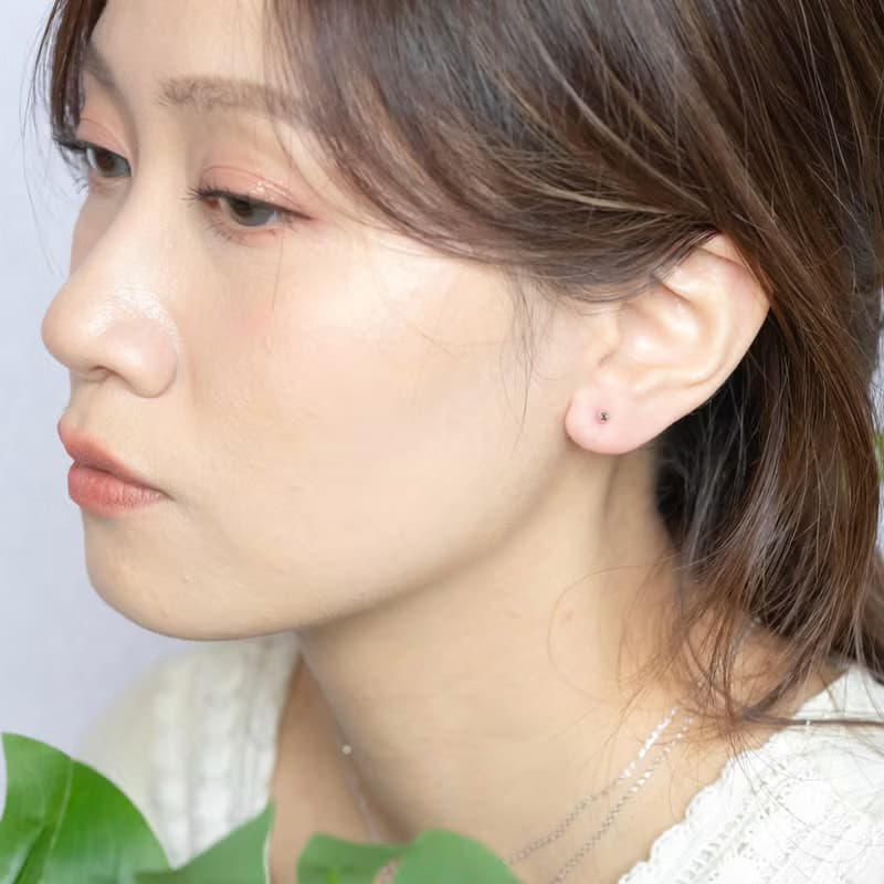 茶晶925純銀迷你小寶石轉珠耳環