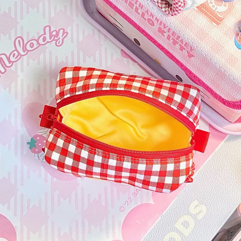 Sweetstore Supply原創紅格蝴蝶結刺繡化妝包便攜收納包
