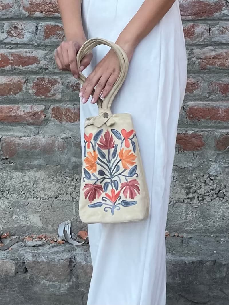印度喀什米爾 手工麂皮刺繡長型手袋