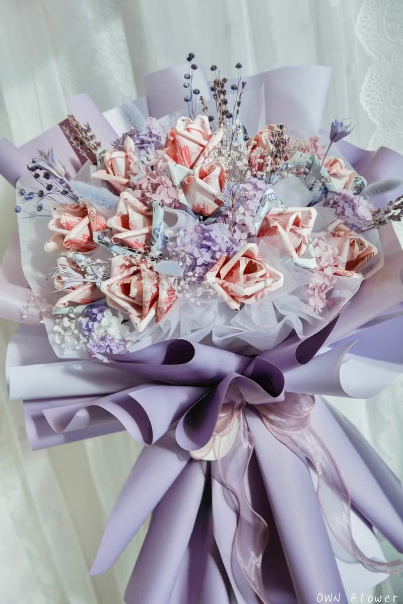 紫色花束/鈔票花束/錢花束/有錢花/生日花束/情人節花束/生日禮物