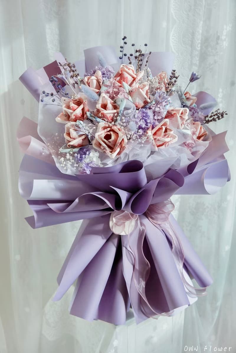 紫色花束/鈔票花束/錢花束/有錢花/生日花束/情人節花束/生日禮物