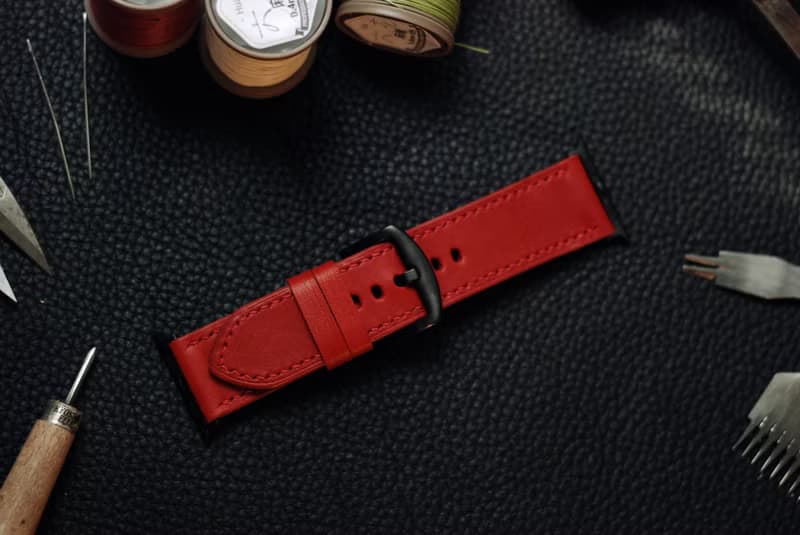 【歡慶週年慶】【超划算】 applewatch真皮手縫錶帶-辣椒紅