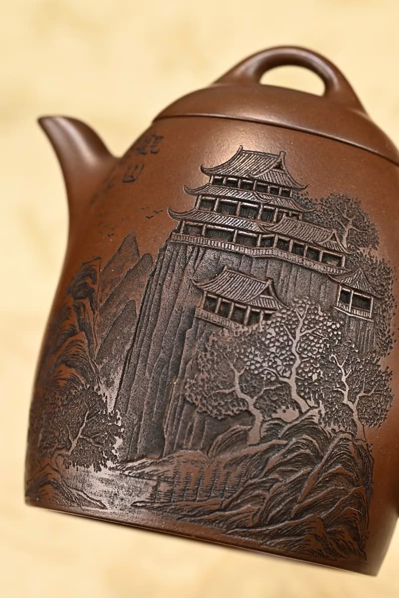秦權 全手工 容量250cc/原礦紫泥壺形似柱上部收斂圓形截蓋