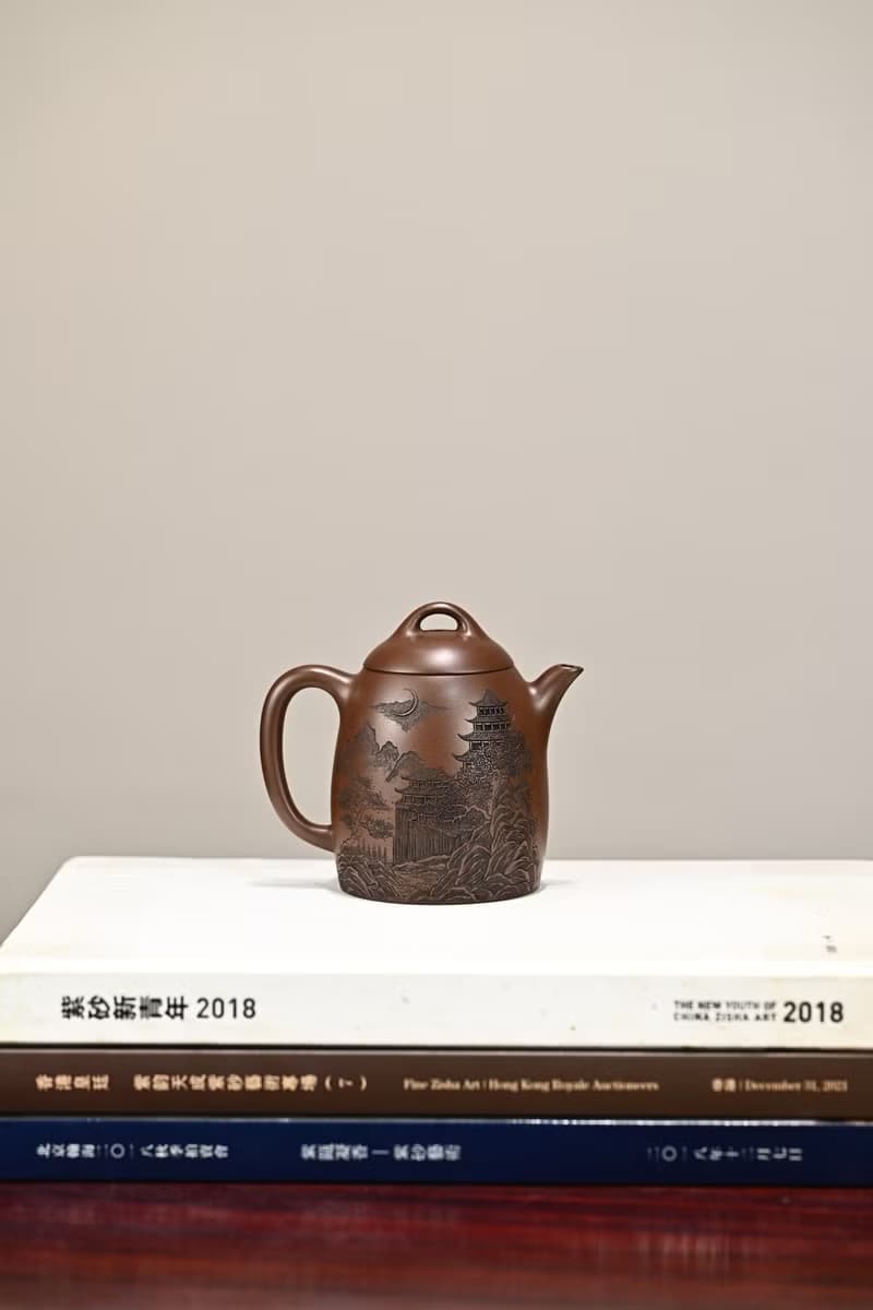 秦權 全手工 容量250cc/原礦紫泥壺形似柱上部收斂圓形截蓋