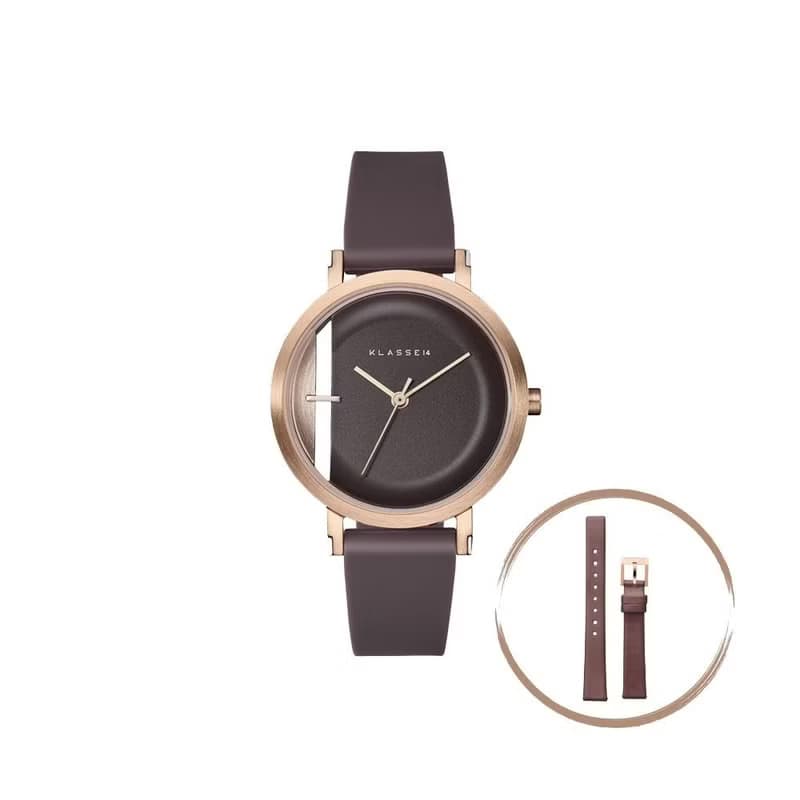 Imperfect Line 玫瑰金棕色矽膠錶帶手錶 32mm - 贈送同款皮革