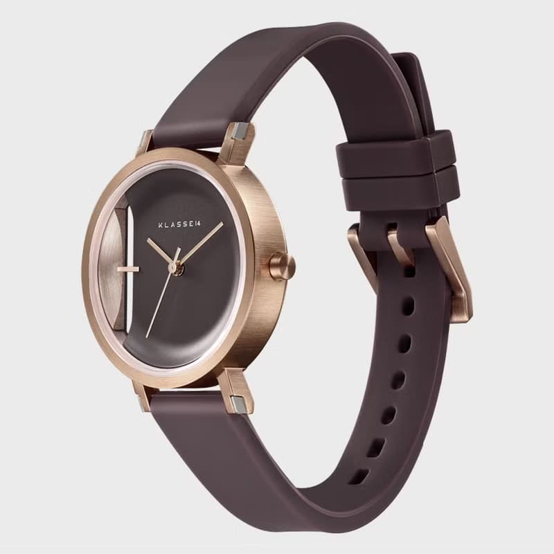 Imperfect Line 玫瑰金棕色矽膠錶帶手錶 32mm - 贈送同款皮革