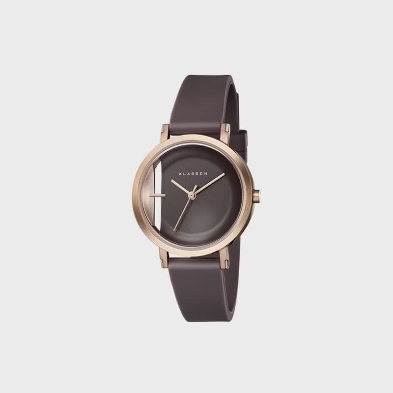 Imperfect Line 玫瑰金棕色矽膠錶帶手錶 32mm - 贈送同款皮革