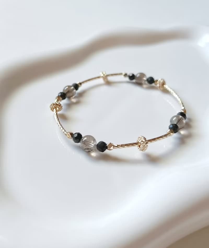 【轉動心念】茶晶黑曜石彈性手鍊