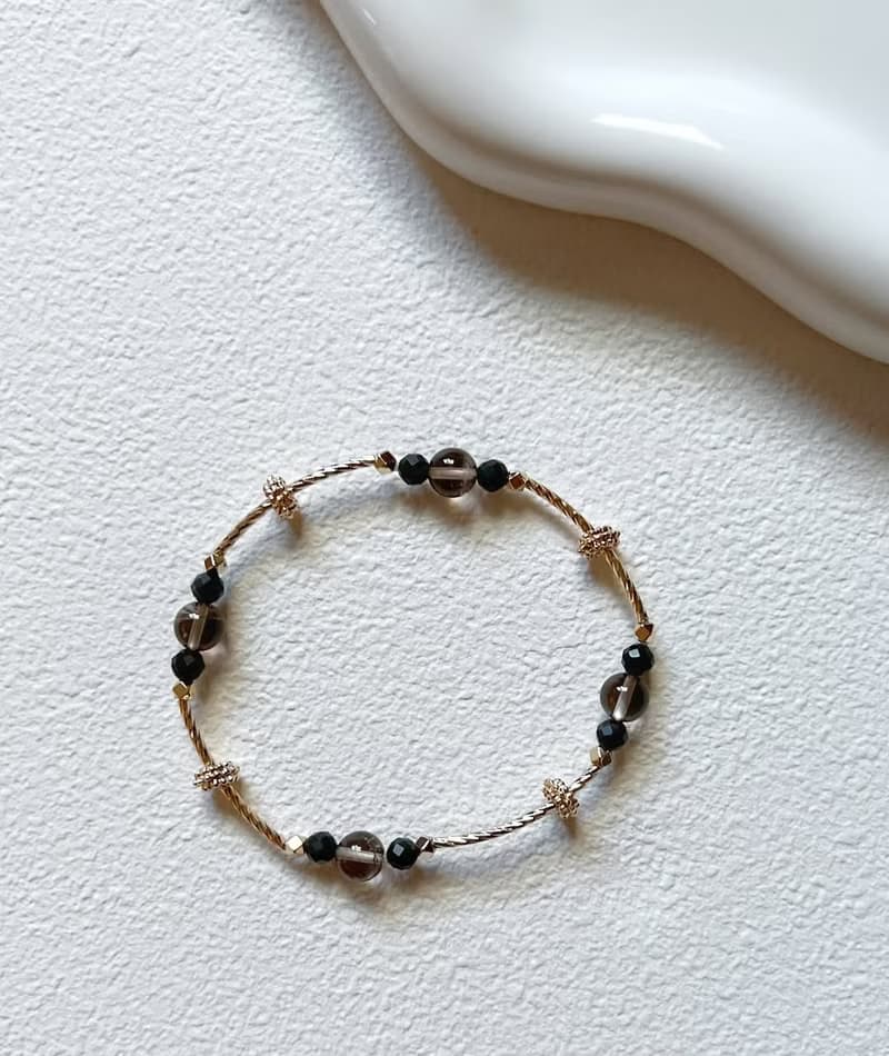 【轉動心念】茶晶黑曜石彈性手鍊