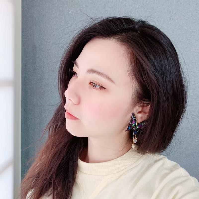 耳環 玫瑰青斑鳳蝶  刺繡 手工 蝴蝶 珍珠 耳夾 禮物 生日