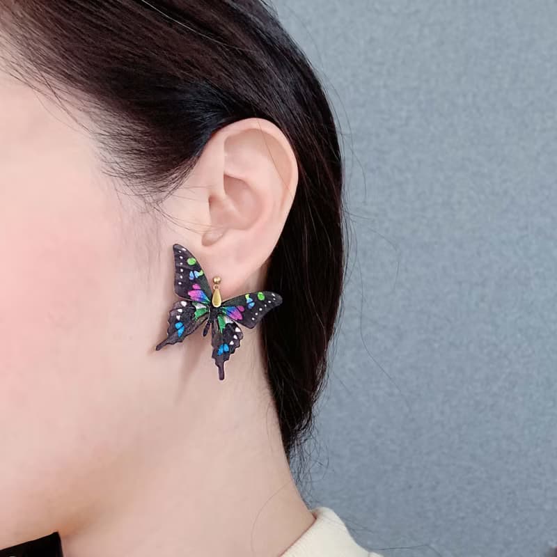 耳環 玫瑰青斑鳳蝶  刺繡 手工 蝴蝶 珍珠 耳夾 禮物 生日