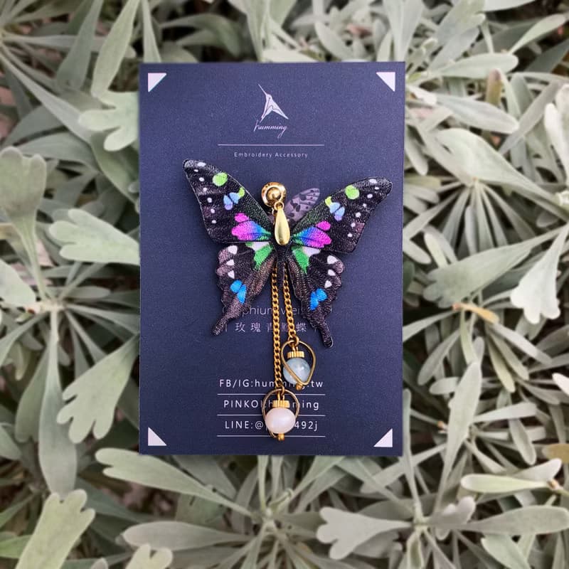 耳環 玫瑰青斑鳳蝶  刺繡 手工 蝴蝶 珍珠 耳夾 禮物 生日