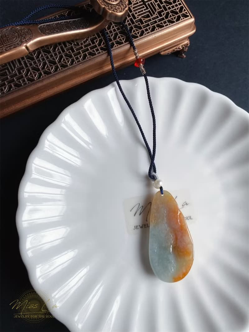 緬甸玉翡翠 天然紅翡 手工雕 荷葉魚 翡翠 禮物 天然石 項鍊