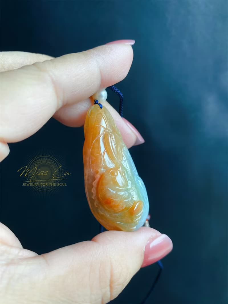 緬甸玉翡翠 天然紅翡 手工雕 荷葉魚 翡翠 禮物 天然石 項鍊