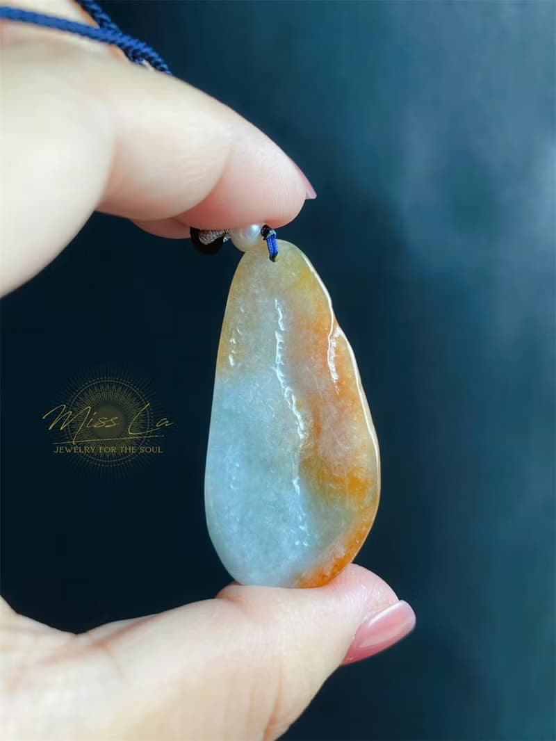 緬甸玉翡翠 天然紅翡 手工雕 荷葉魚 翡翠 禮物 天然石 項鍊