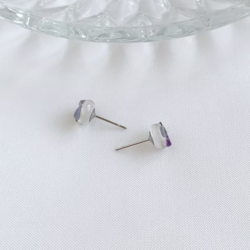隨性。天然紫水晶 黑曜石 菫青石 貼耳耳環 抗敏耳針 耳夾 增人緣