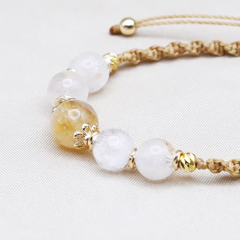 天然水晶 黃水晶+白水晶 編織手環