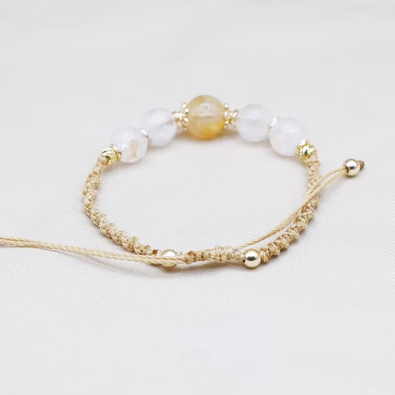 天然水晶 黃水晶+白水晶 編織手環