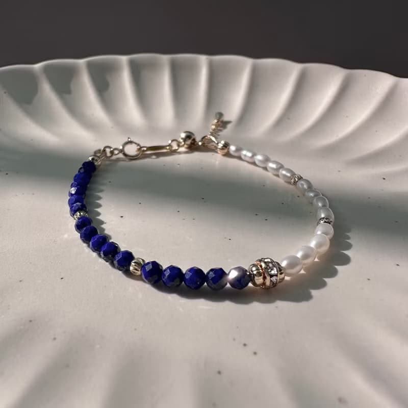 【七月・小飛燕】煉花成你 | 青金石珍珠手鍊 長度可調 天然水晶