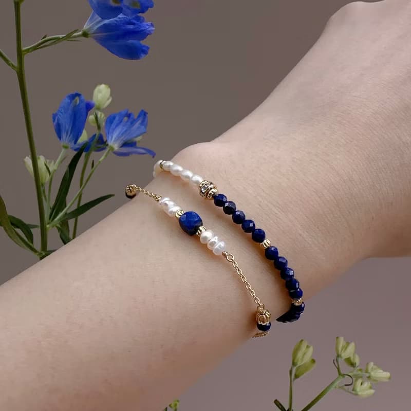 【七月・小飛燕】煉花成你 | 青金石珍珠手鍊 長度可調 天然水晶