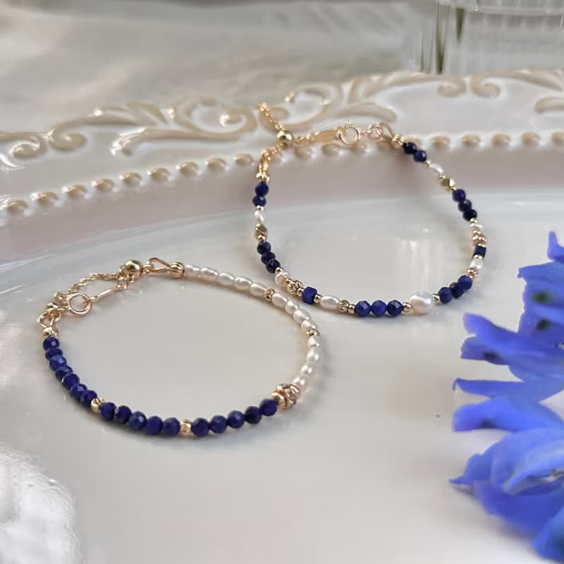 【七月・小飛燕】煉花成你 | 青金石珍珠手鍊 長度可調 天然水晶