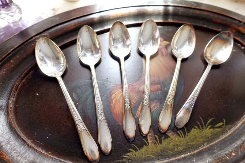 美國中古電鍍純銀一套6件湯匙餐具碟子叉子 高級二手古著珠寶首飾