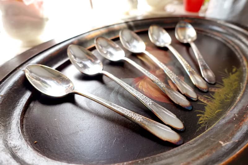 美國中古電鍍純銀一套6件湯匙餐具碟子叉子 高級二手古著珠寶首飾