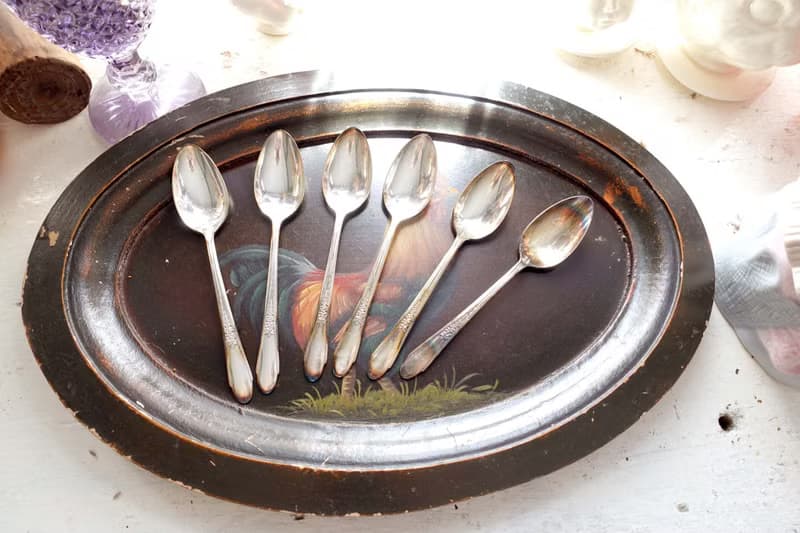 美國中古電鍍純銀一套6件湯匙餐具碟子叉子 高級二手古著珠寶首飾