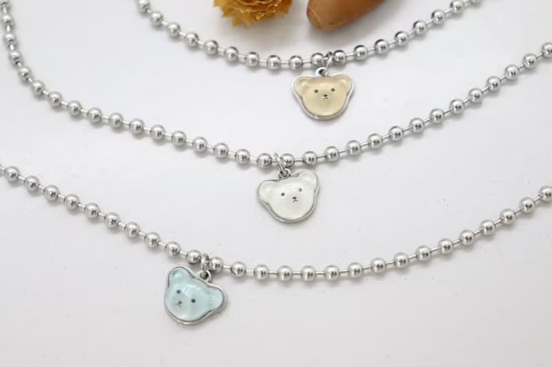 (Surgical Steel) Adorable Teddy Bear Pendant 3mm Ball Cain Necklace Sweet Animal