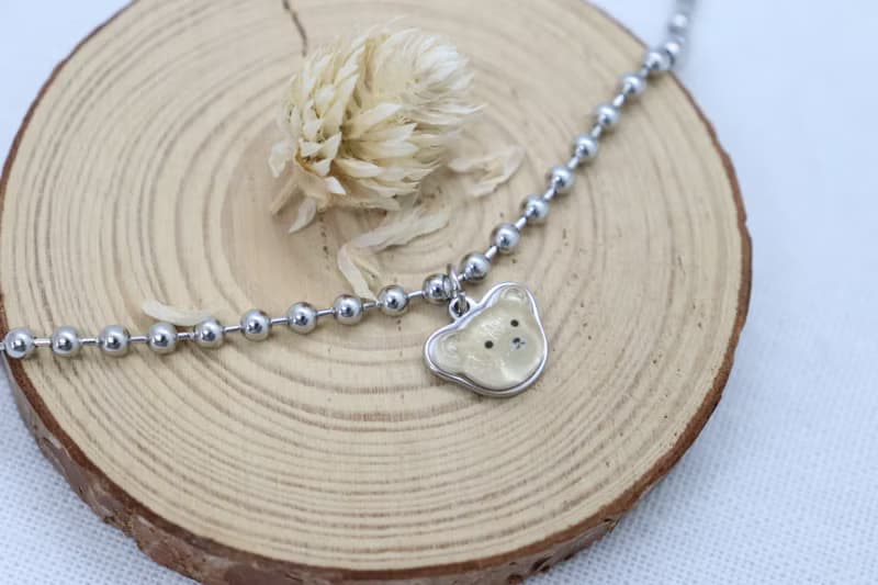 (Surgical Steel) Adorable Teddy Bear Pendant 3mm Ball Cain Necklace Sweet Animal