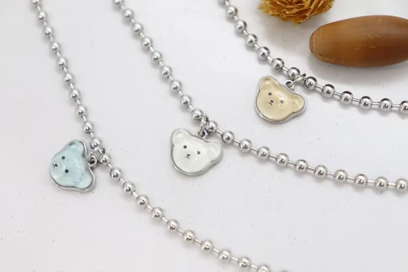 (Surgical Steel) Adorable Teddy Bear Pendant 3mm Ball Cain Necklace Sweet Animal