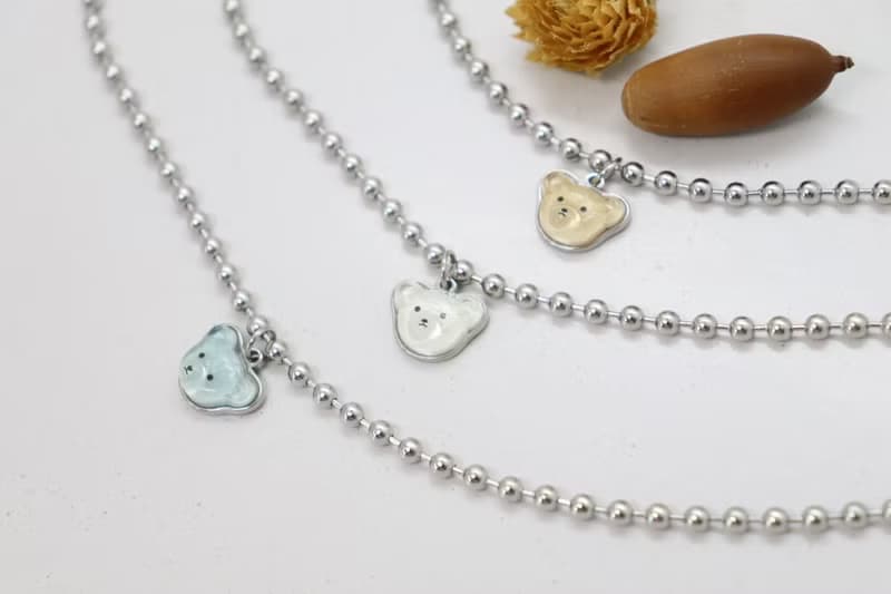 (Surgical Steel) Adorable Teddy Bear Pendant 3mm Ball Cain Necklace Sweet Animal