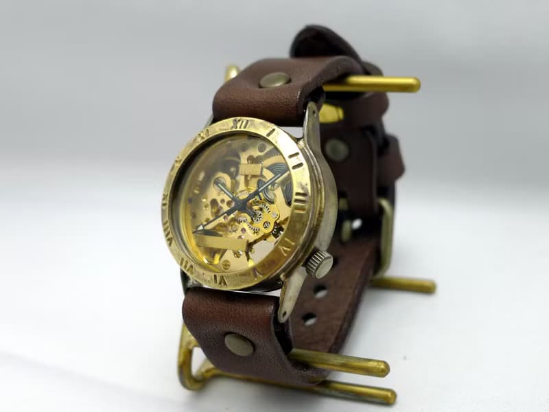 手作り時計 HandCraftWatch 手巻きBrass Men's32mm ローマ数字 GD/BR (BHW057ローマ)