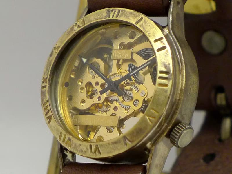 手作り時計 HandCraftWatch 手巻きBrass Men's32mm ローマ数字 GD/BR (BHW057ローマ)