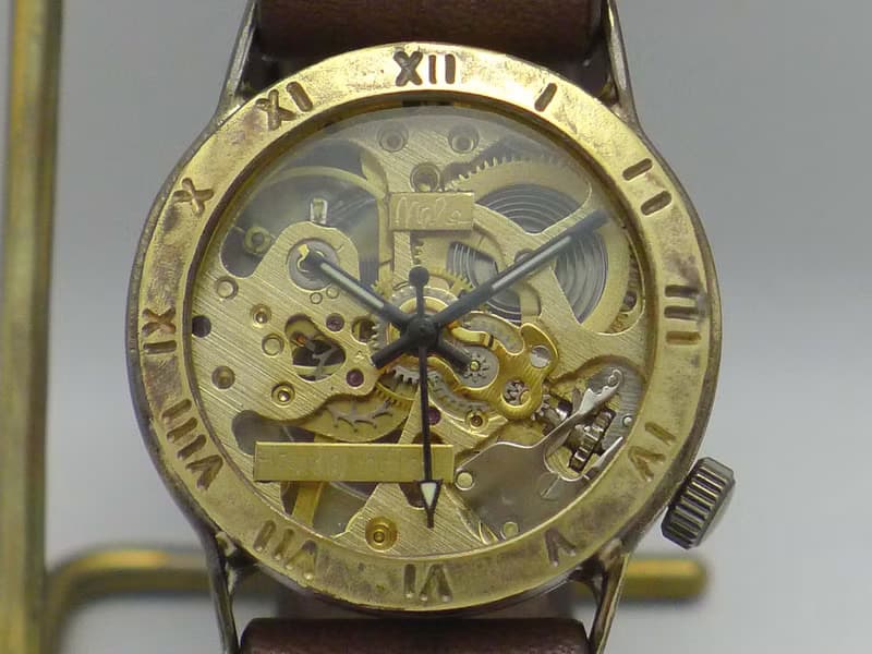 手作り時計 HandCraftWatch 手巻きBrass Men's32mm ローマ数字 GD/BR (BHW057ローマ)