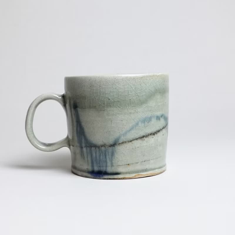 明芽窯 l 柴燒青瓷墨藍把杯 咖啡杯 陶杯 水杯 陶藝品 H