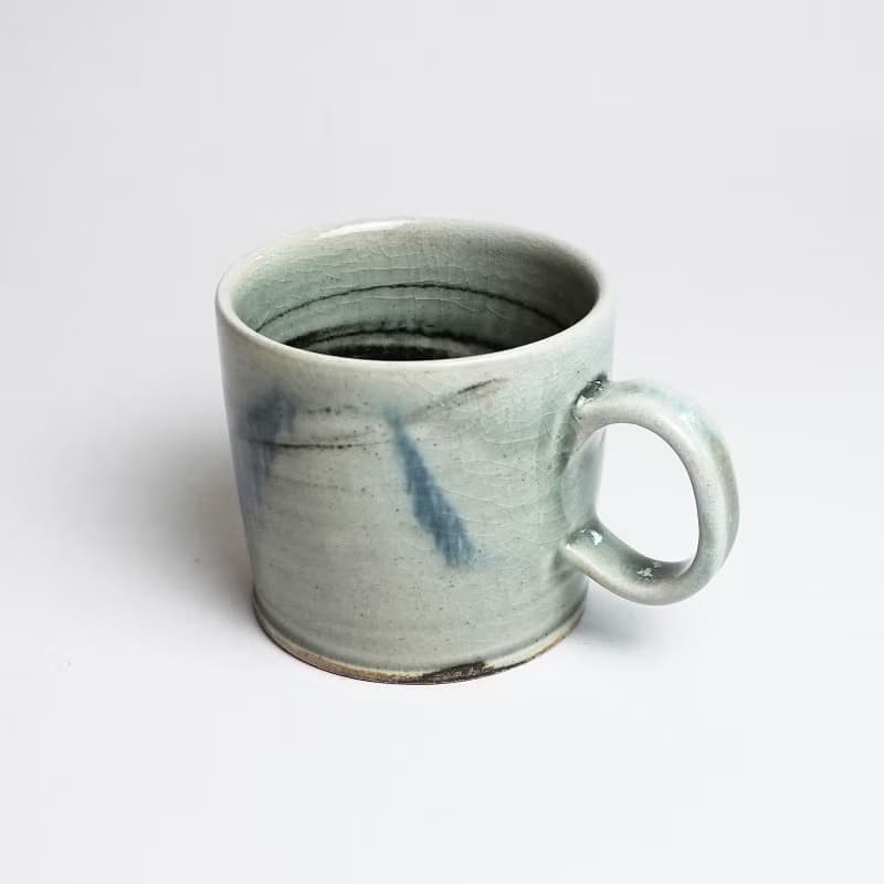 明芽窯 l 柴燒青瓷墨藍把杯 咖啡杯 陶杯 水杯 陶藝品 H